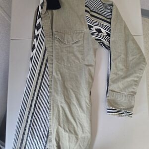 Men's Casual Button Down Shirt - Beige and Black